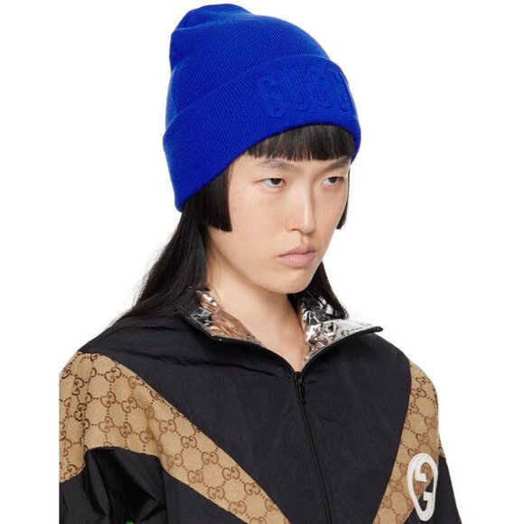NWT GUCCI blue wool beanie hat with logo Size 58 cm / Medium 100% authentic - Picture 2 of 8